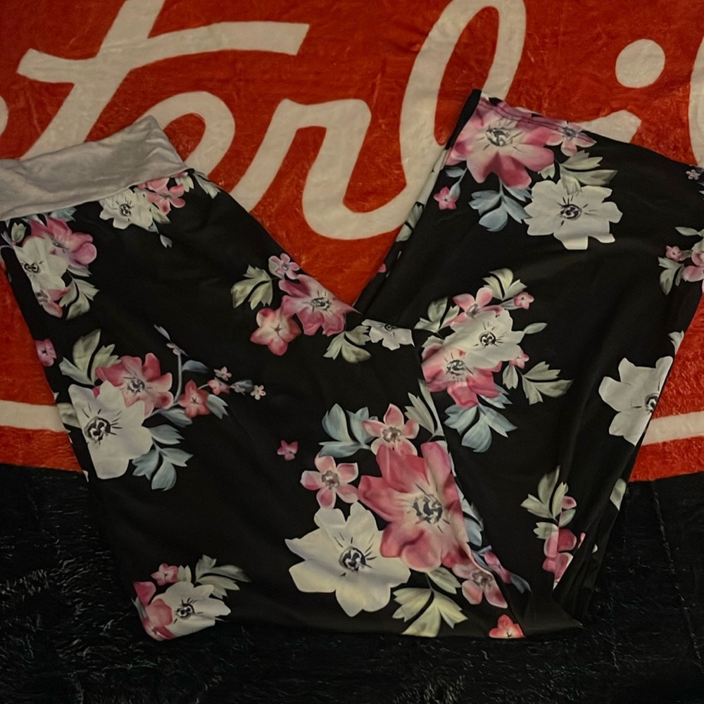 Black Flower Bell Bottom Sweats